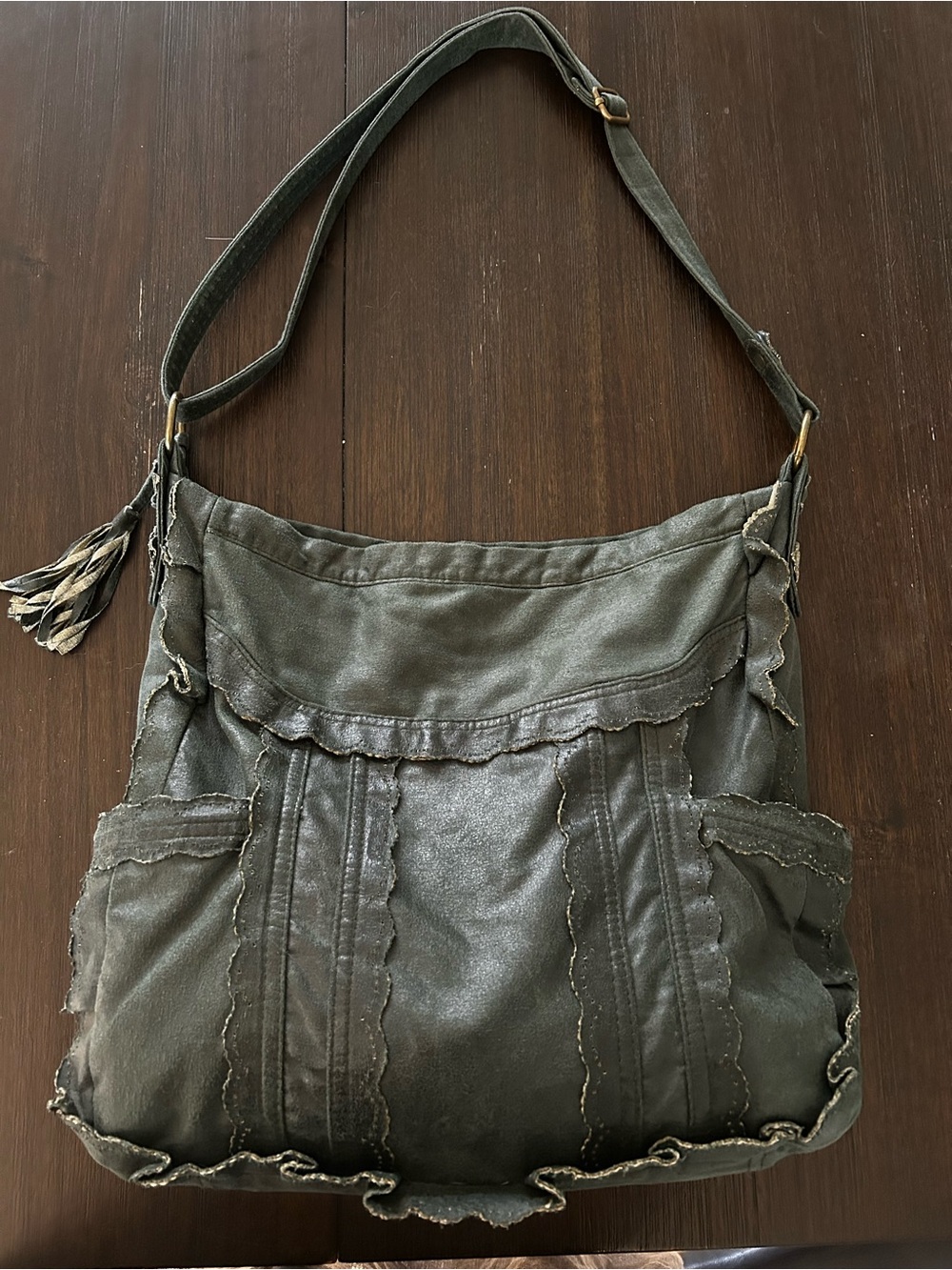 Women’s Ecko Forest Green Shoulder Bag with Tassel Accent